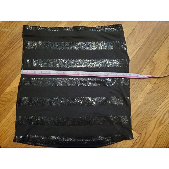 Forever 21 black stretch mini skirt sequin stripes - Picture 2 of 6